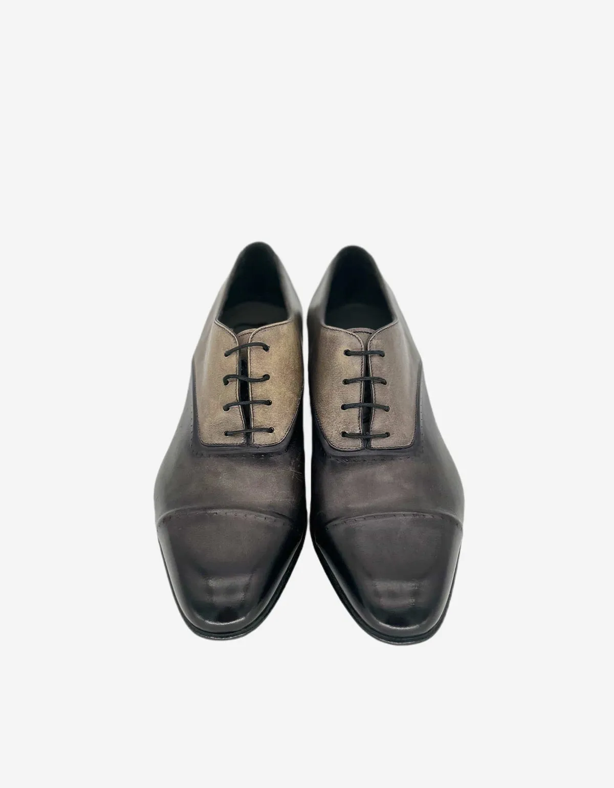 Lanvin Grey Burnished Leather Oxford Shoes sold by Zoo Fashions product image thumbnail 3
