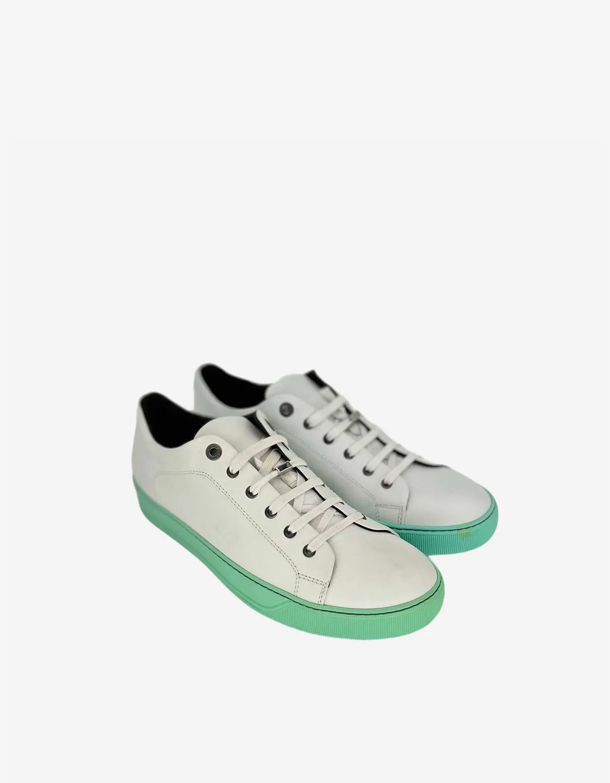 Lanvin White Leather Trainers with Mint Green Sole sold by Zoo Fashions