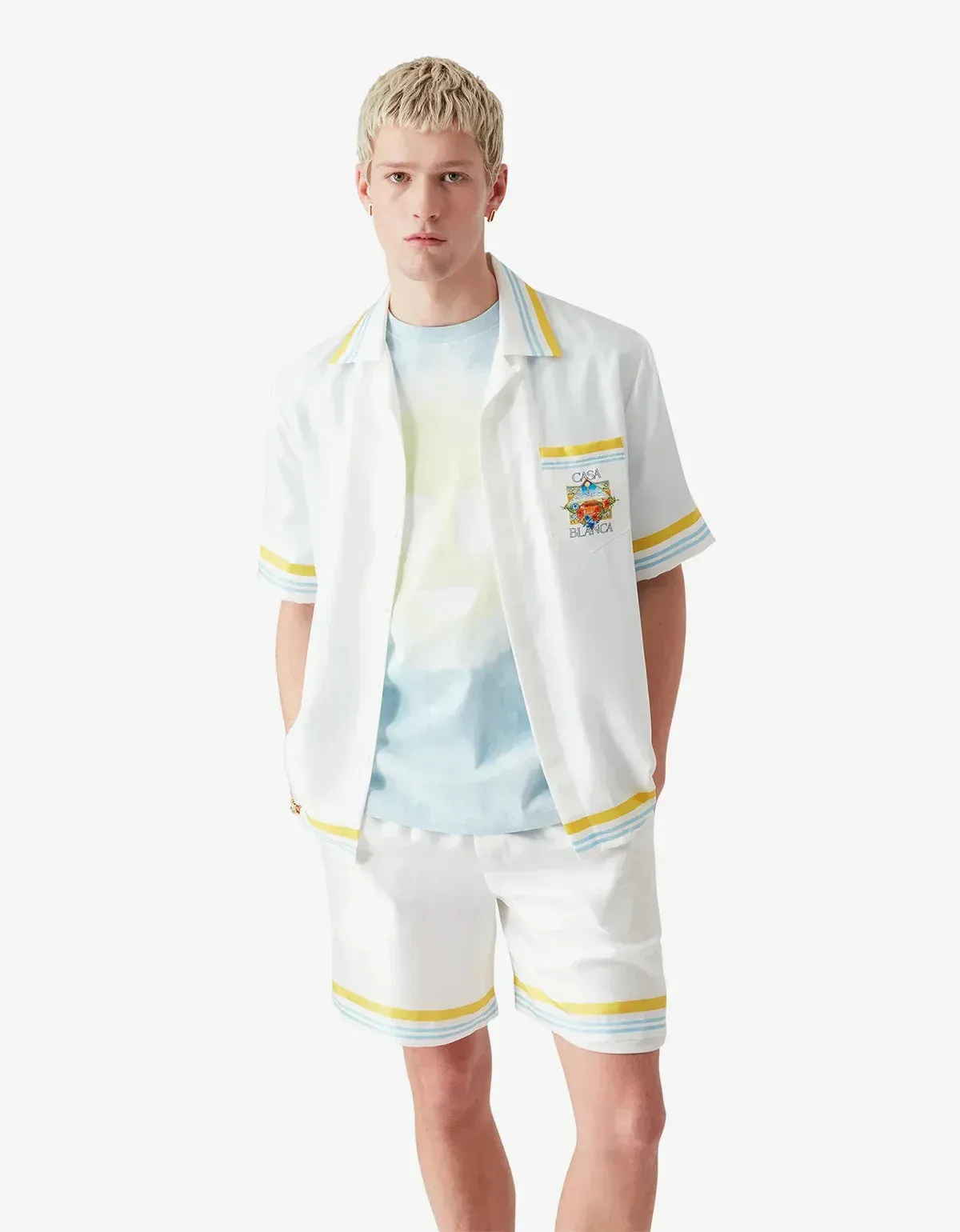 Casablanca White Tennis Landscape Short Sleeve Silk Shirt & Shorts sold by Zoo Fashions product image thumbnail 4