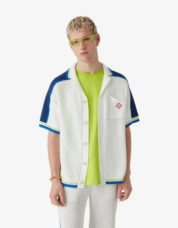 Casablanca White & Blue Short Sleeve Crochet Shirt & Shorts sold by Zoo Fashions