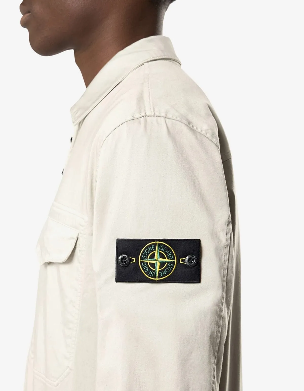 Stone Island Grey Cotton Satin Overshirt sold by Zoo Fashions product image thumbnail 3