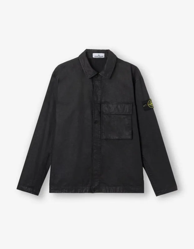Stone Island Black Nylon Panama-TC Overshirt sold by Zoo Fashions