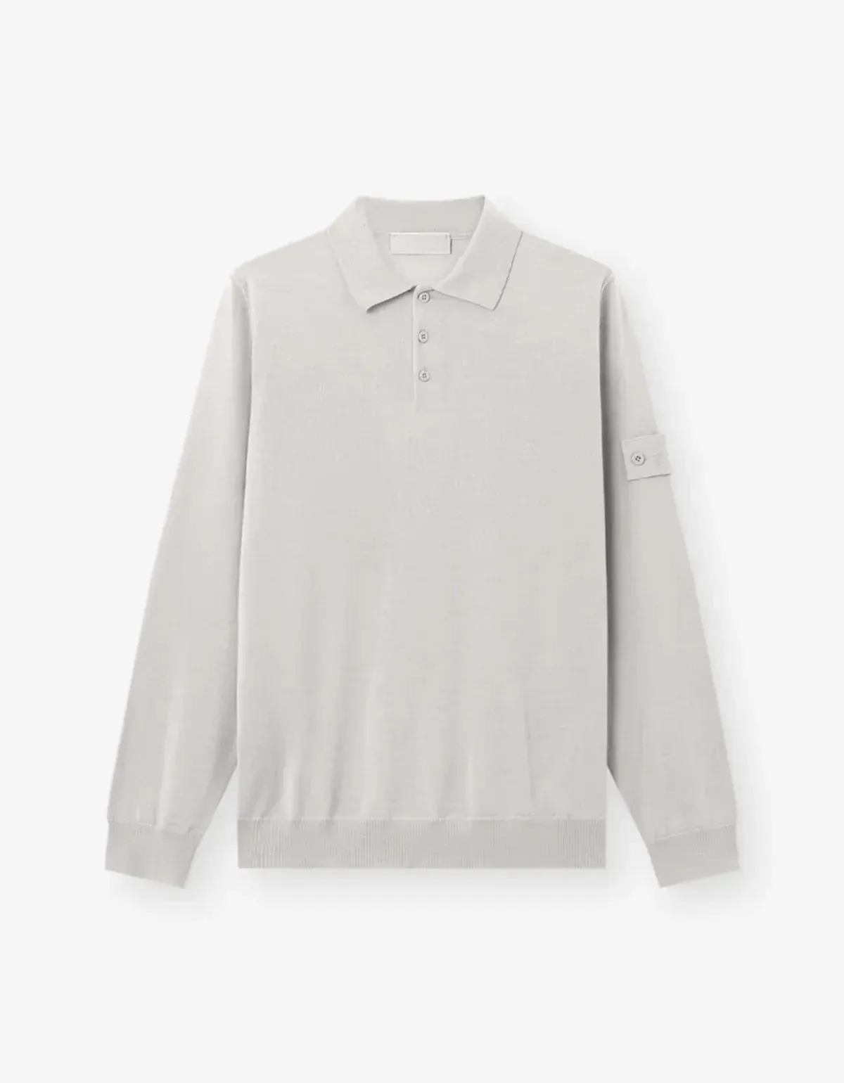Stone Island Ghost Grey Wool Long Sleeve Polo Shirt sold by Zoo Fashions