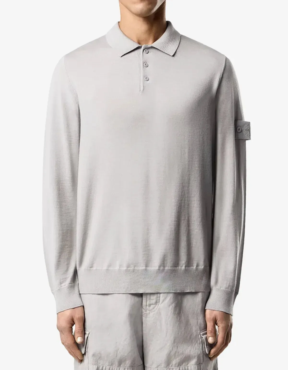 Stone Island Ghost Grey Wool Long Sleeve Polo Shirt sold by Zoo Fashions product image thumbnail 3