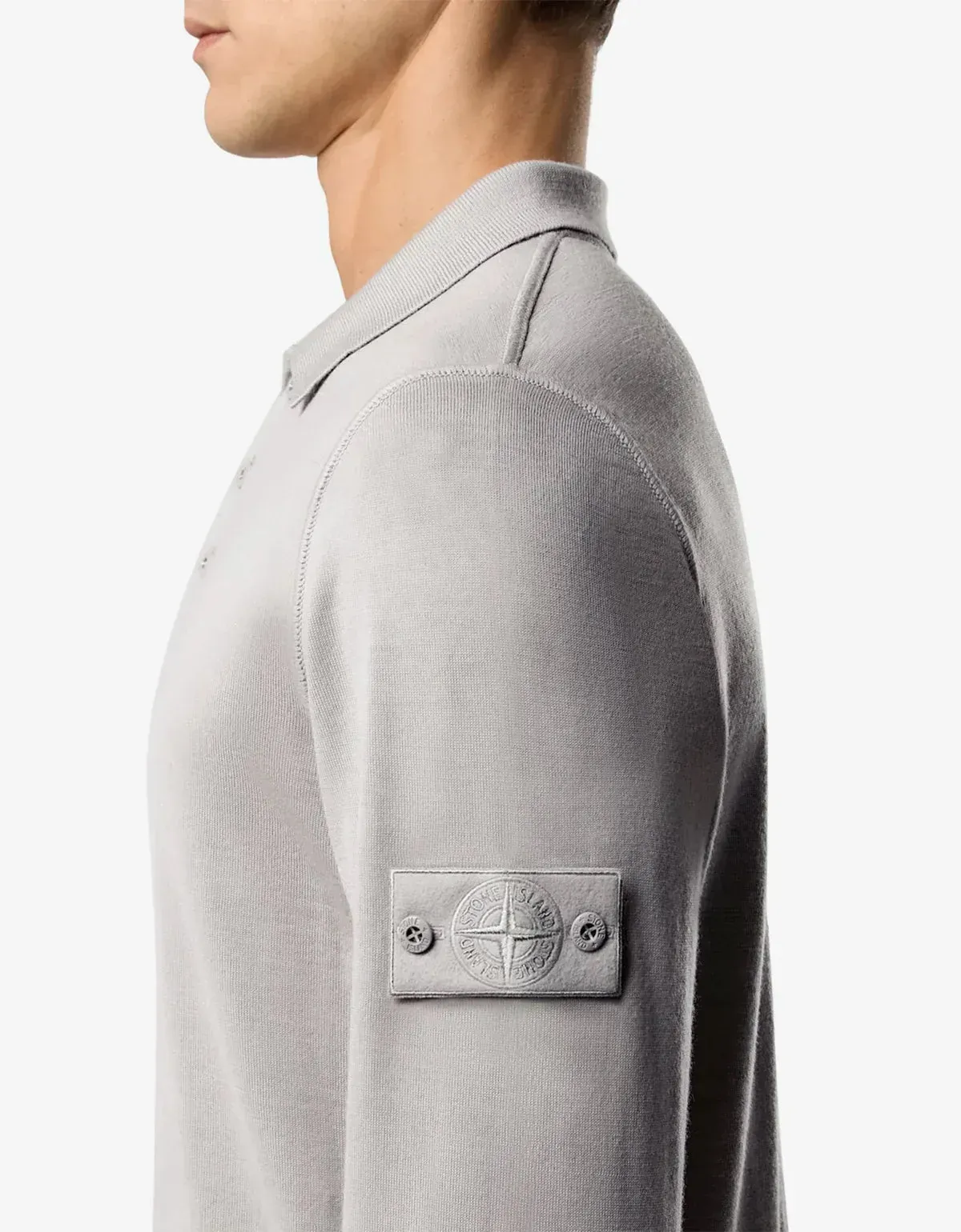 Stone Island Ghost Grey Wool Long Sleeve Polo Shirt sold by Zoo Fashions product image thumbnail 4