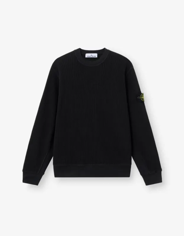 Stone Island Black Organic Cotton Waffle Sweatshirt sold by Zoo Fashions
