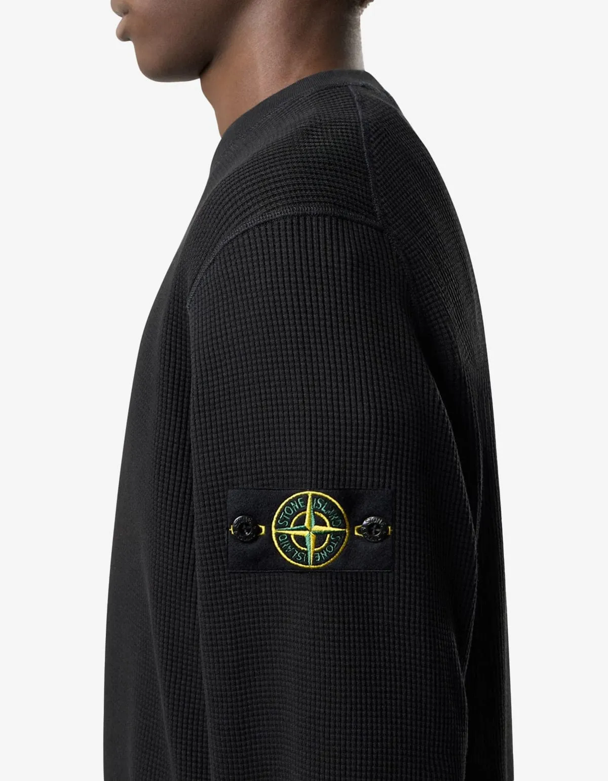 Stone Island Black Organic Cotton Waffle Sweatshirt sold by Zoo Fashions product image thumbnail 3