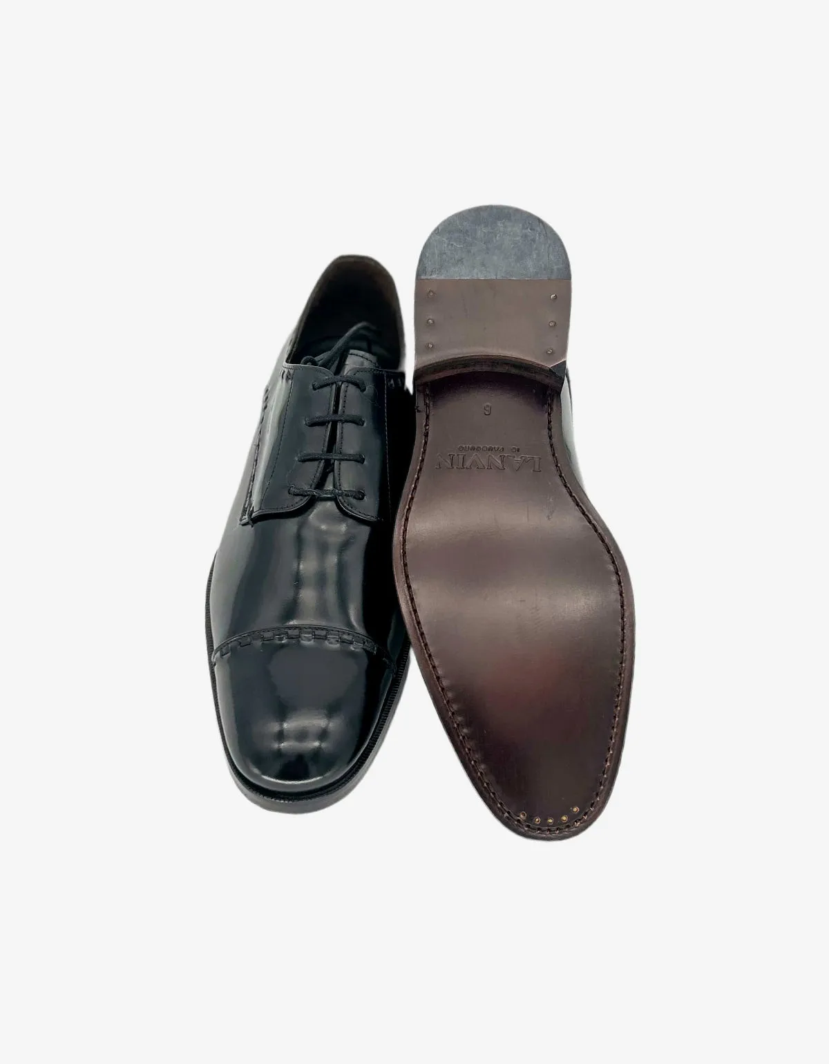 Lanvin Black Hi-Shine Leather Derby Brogue Shoes sold by Zoo Fashions product image thumbnail 3