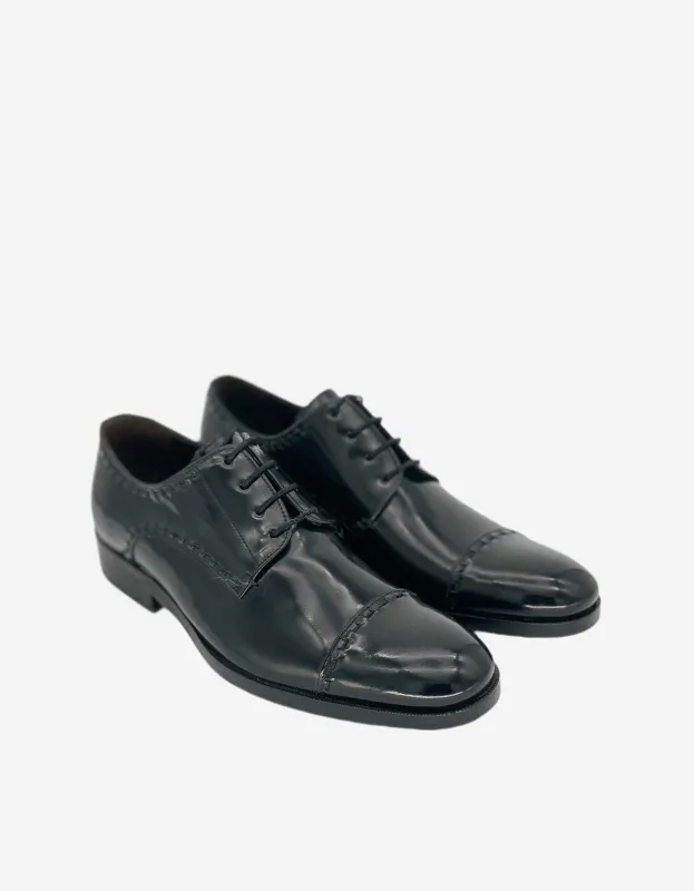 Lanvin Black Hi-Shine Leather Derby Brogue Shoes made by Lanvin