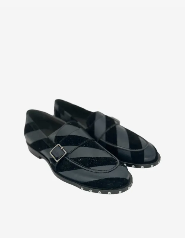 Lanvin Black Velvet Strap Buckle Leather Shoes made by Lanvin