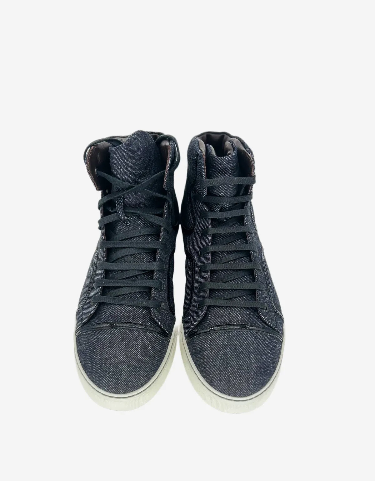 Lanvin Denim Blue Hi Top Sneaker With Patent Leather Details sold by Zoo Fashions product image thumbnail 3