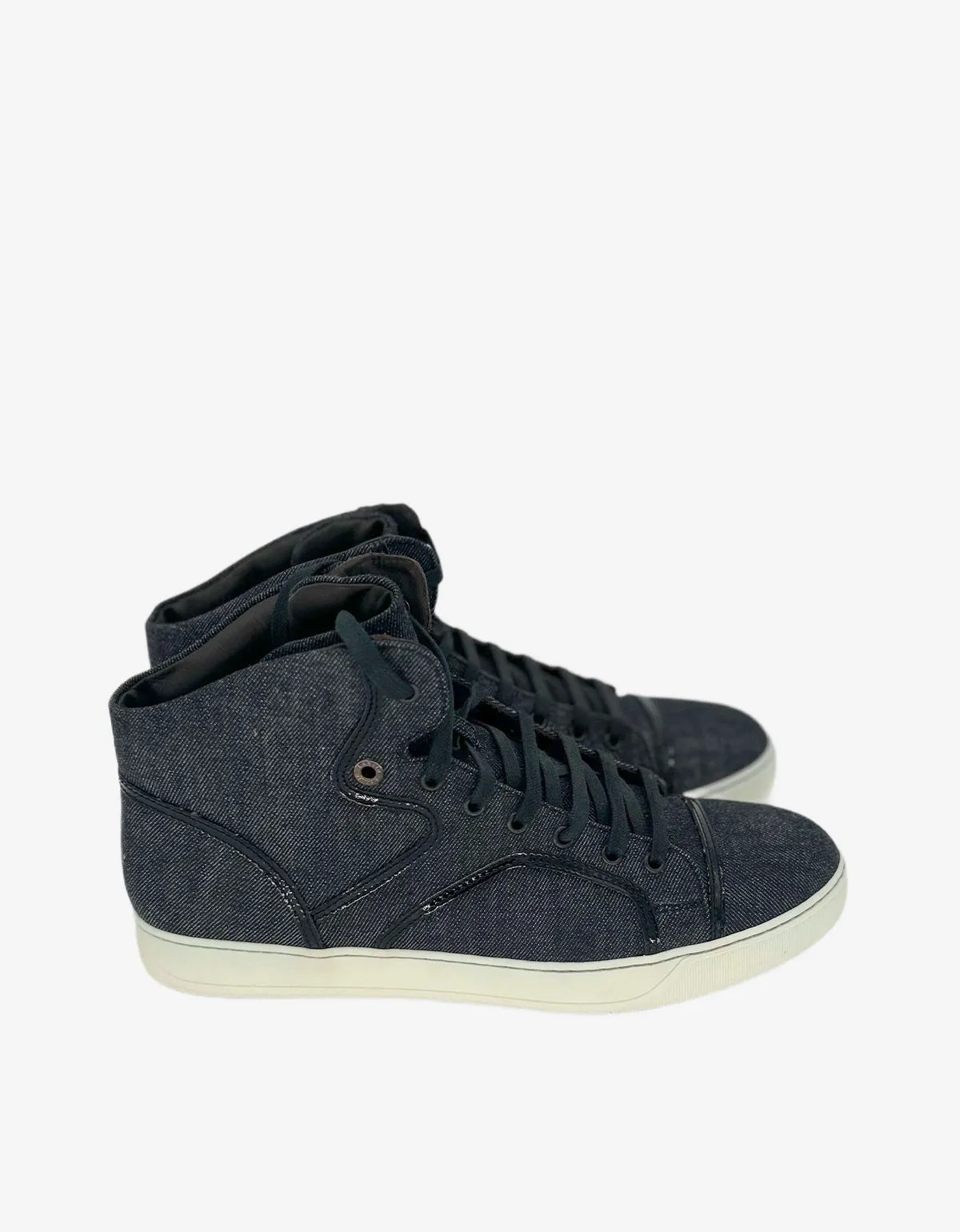 Lanvin Denim Blue Hi Top Sneaker With Patent Leather Details sold by Zoo Fashions product image thumbnail 2