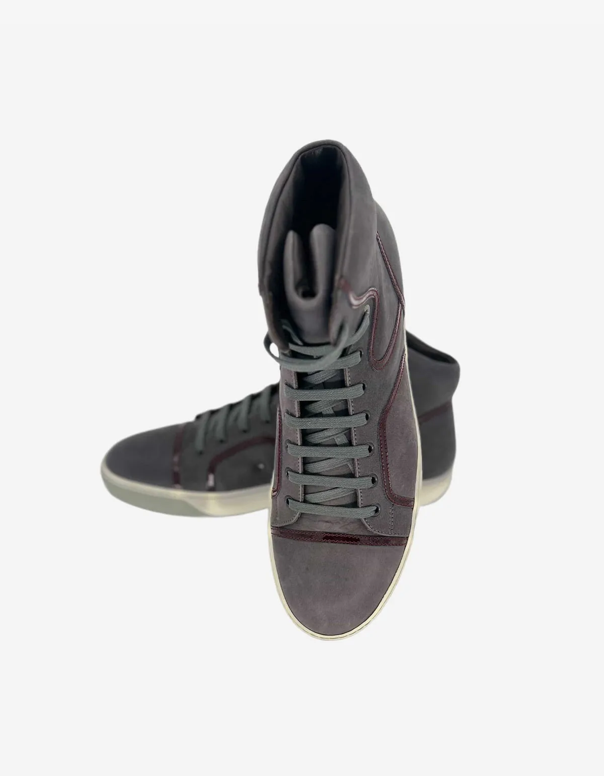 Lanvin Grey Leather Hi Top Sneaker With Bordeaux Patent Leather Details sold by Zoo Fashions product image thumbnail 2