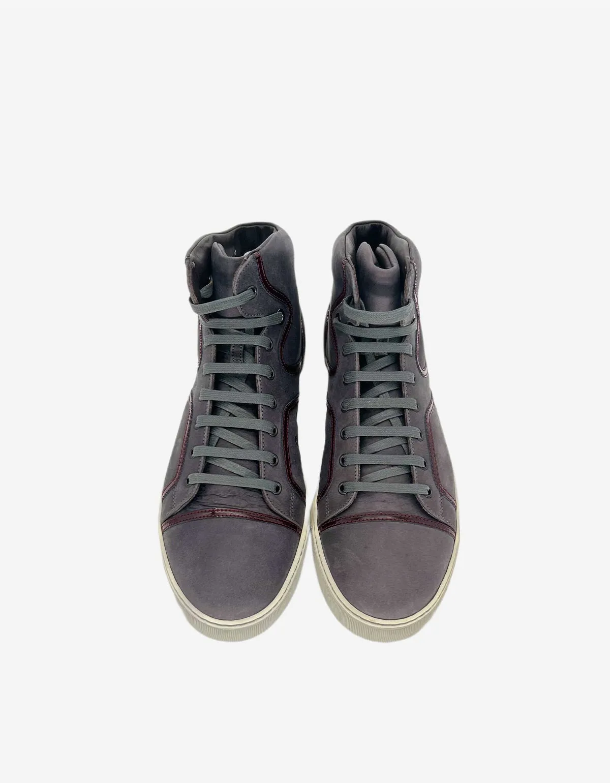 Lanvin Grey Leather Hi Top Sneaker With Bordeaux Patent Leather Details sold by Zoo Fashions product image thumbnail 3