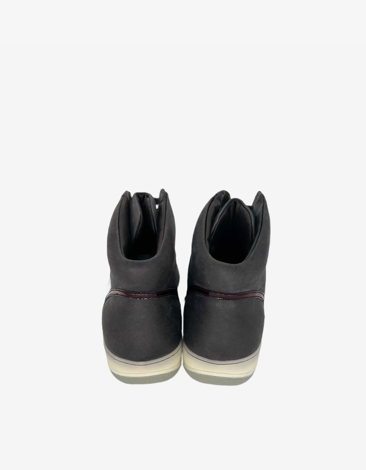 Lanvin Grey Leather Hi Top Sneaker With Bordeaux Patent Leather Details sold by Zoo Fashions product image thumbnail 5