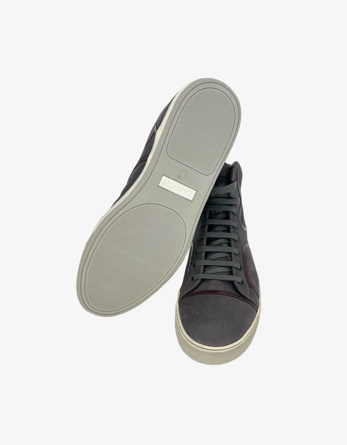 Lanvin Grey Leather Hi Top Sneaker With Bordeaux Patent Leather Details sold by Zoo Fashions product image thumbnail 4