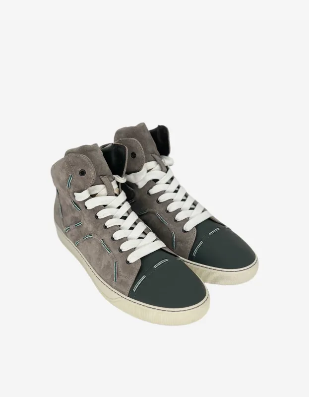 Lanvin Grey Suede Leather High Top Trainers sold by Zoo Fashions