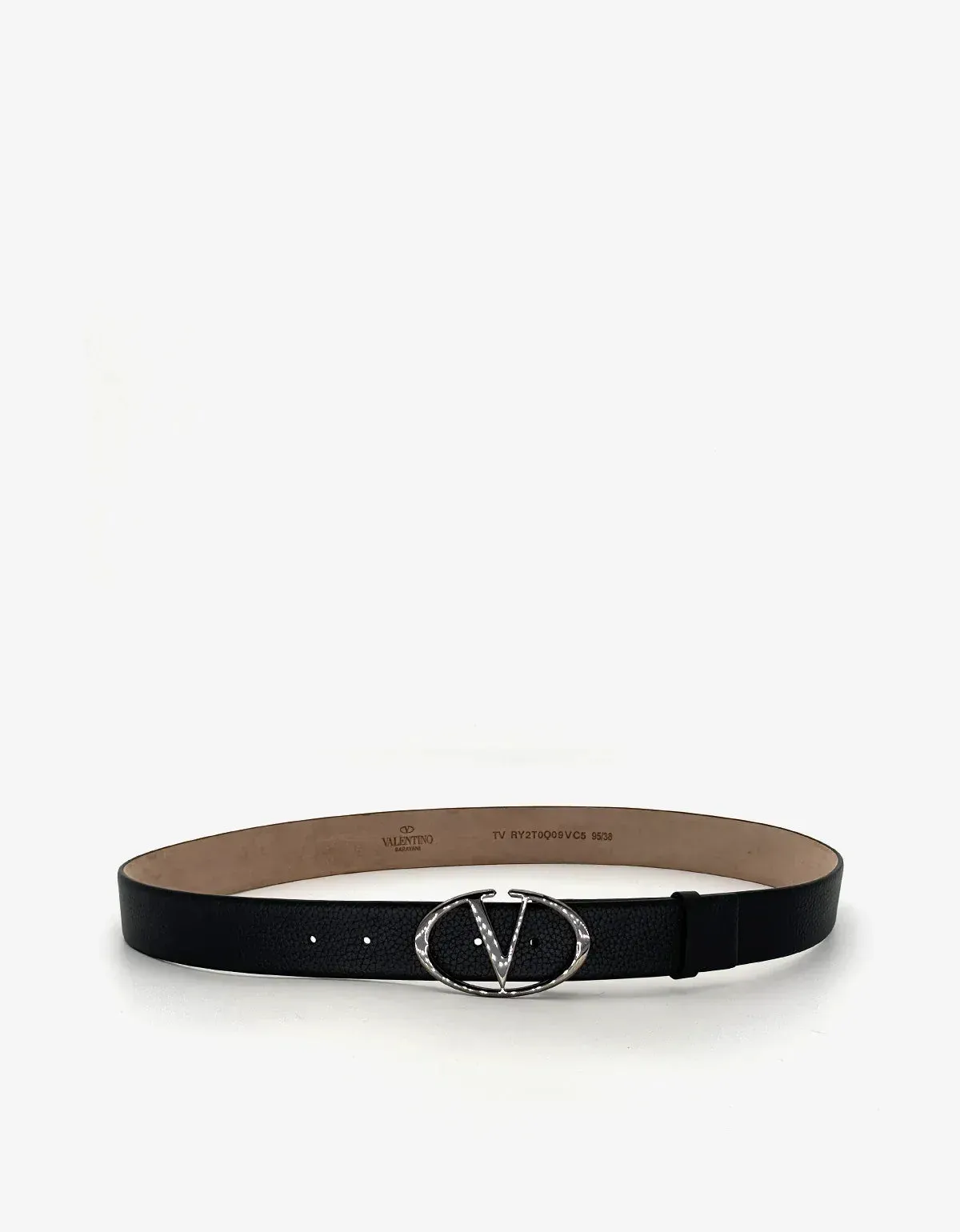 Valentino Garavani Black 'V' Buckle Grain Leather Belt sold by Zoo Fashions product image thumbnail 3