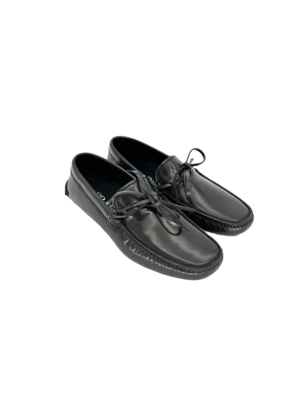 Prada Graphite Grey Leather Driver Shoes with Lace Detail — SS09 Archive, Made in Italy made by Prada
