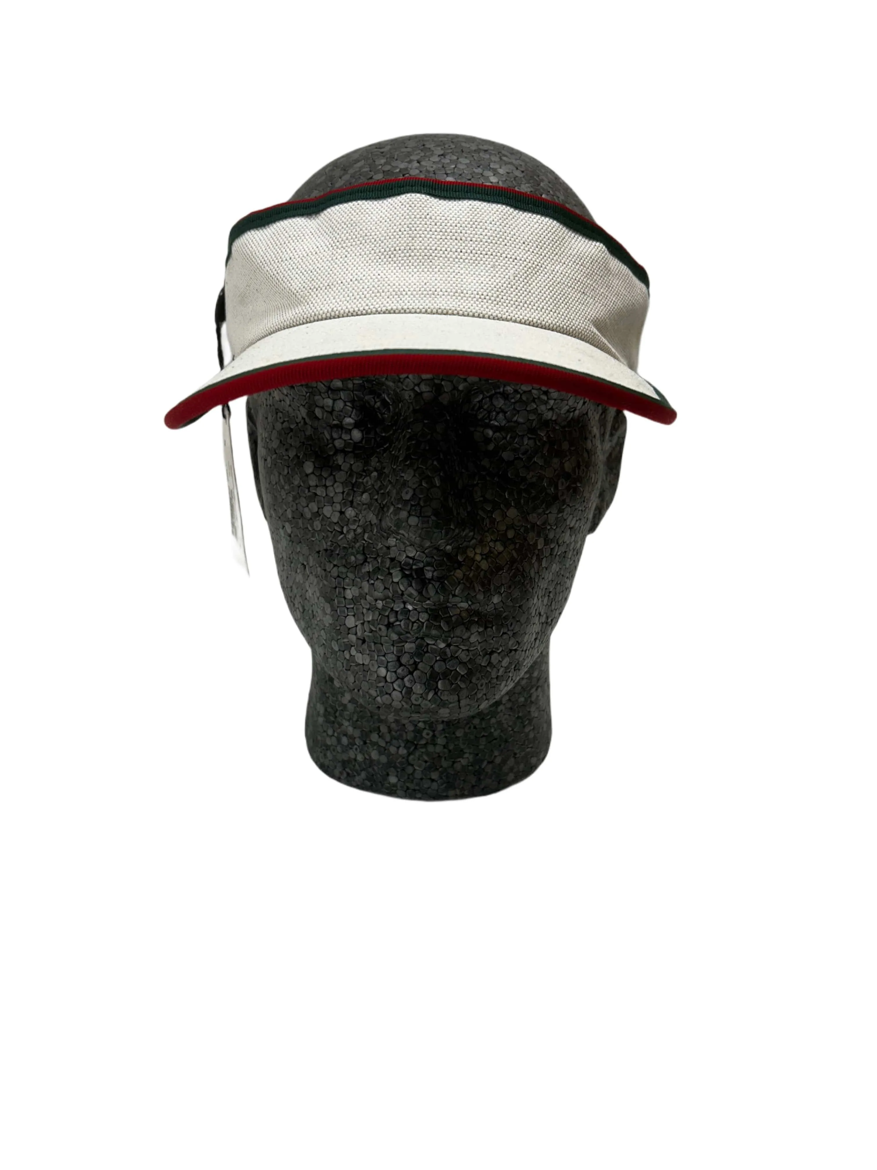 Gucci Cotton Linen GG Jacquard Tennis Visor with Script Logo & Stripe Band — Late 2000s Archive sold by Zoo Fashions