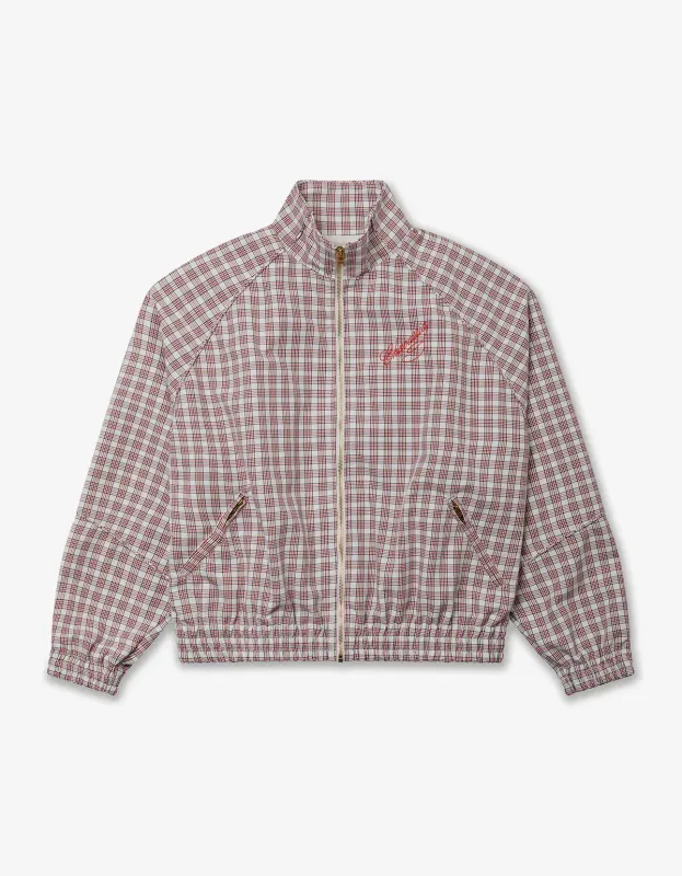 Willy Chavarria Red Picnic Plaid Ruff Rider Track Jacket made by Willy Chavarria
