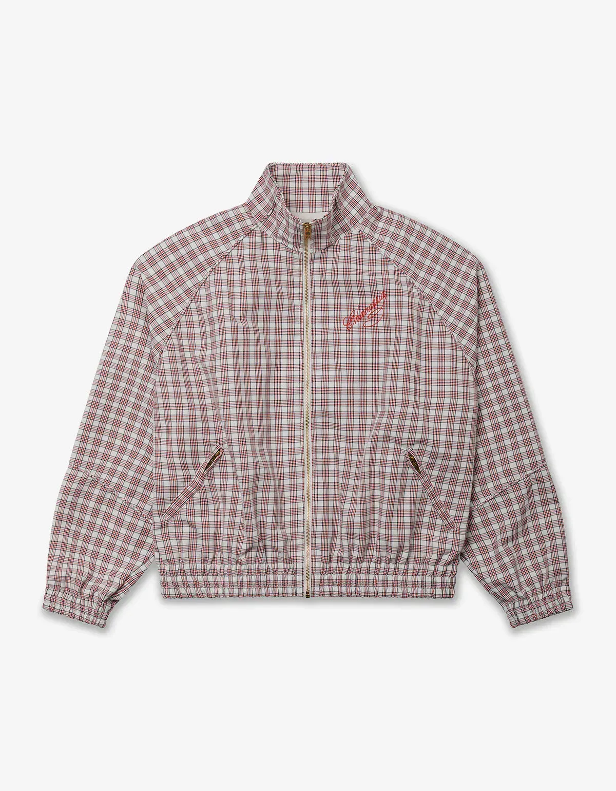 Willy Chavarria Red Picnic Plaid Ruff Rider Track Jacket sold by Zoo Fashions