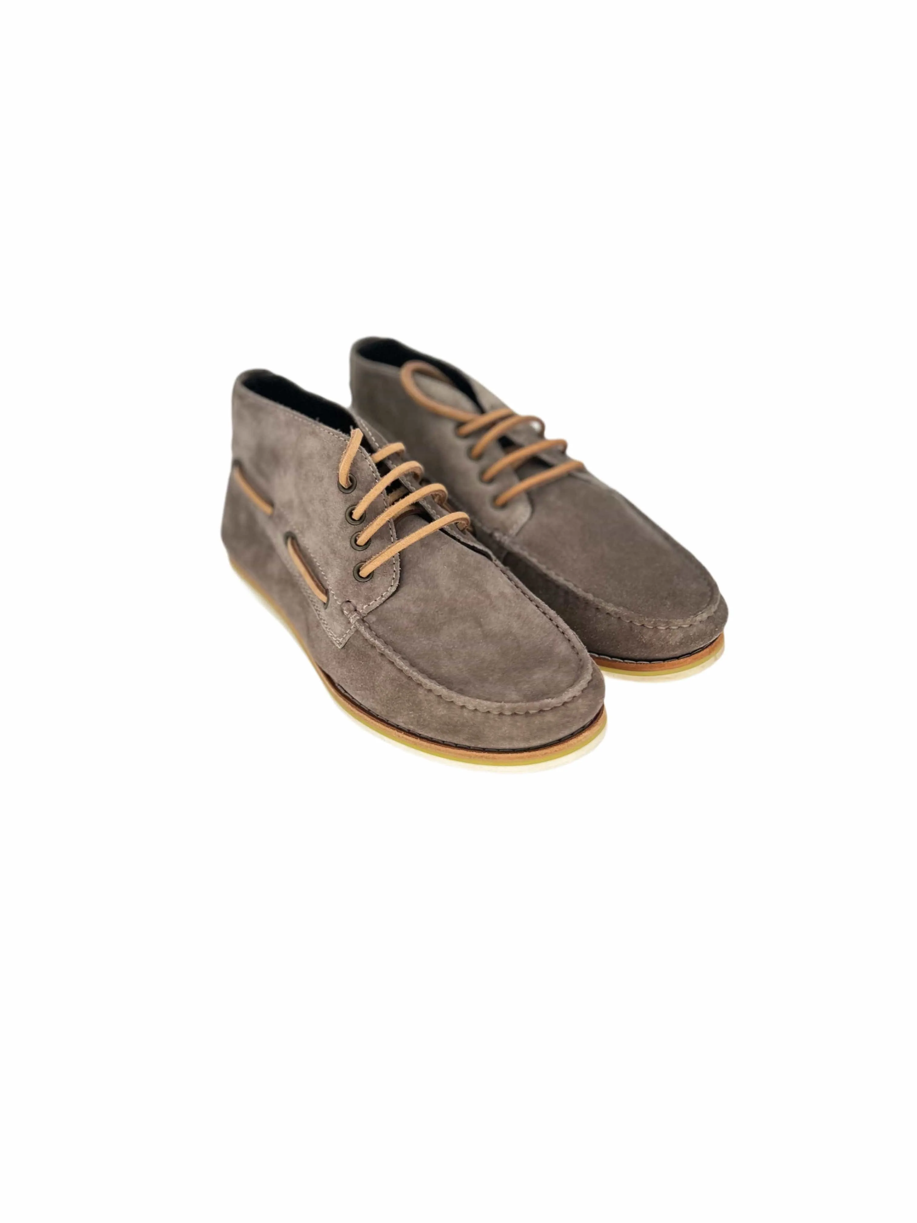 Lanvin Greige Suede Leather Boat Shoes with White Rubber Sole — Made in Italy sold by Zoo Fashions
