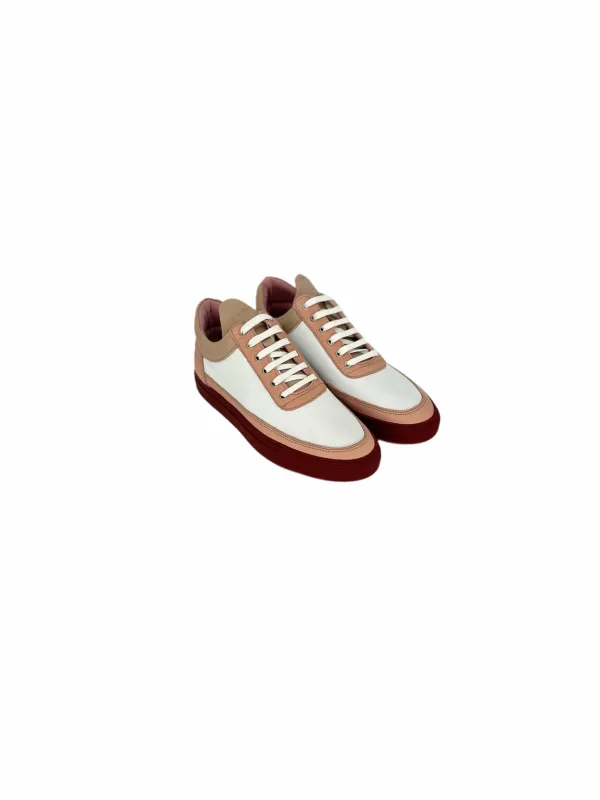 Filling Pieces Low Top Nude Bladeux White Full-Grain Leather Trainers with Ghost Red Sole sold by Zoo Fashions