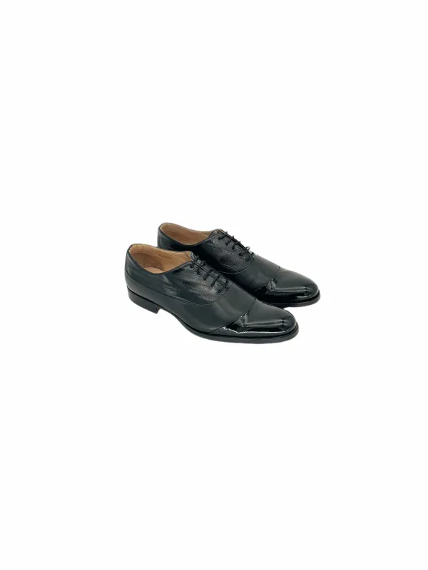 Mr. Hare 'Fitzgerald' Black Eel Skin, Calf & Patent Leather Oxford — made by Zoo Fashions