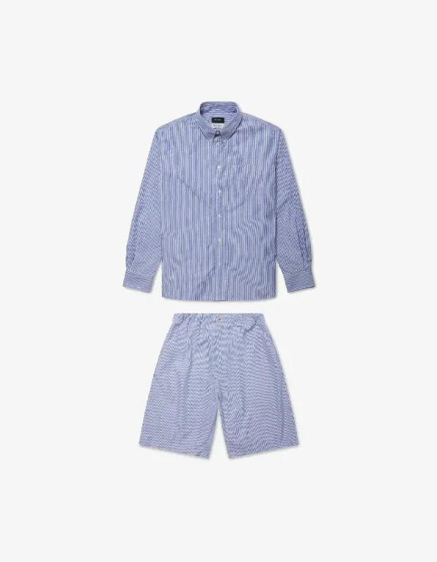 Willy Chavarria Blue Pinstripe Veterano Shirt & Toluca Short made by Willy Chavarria