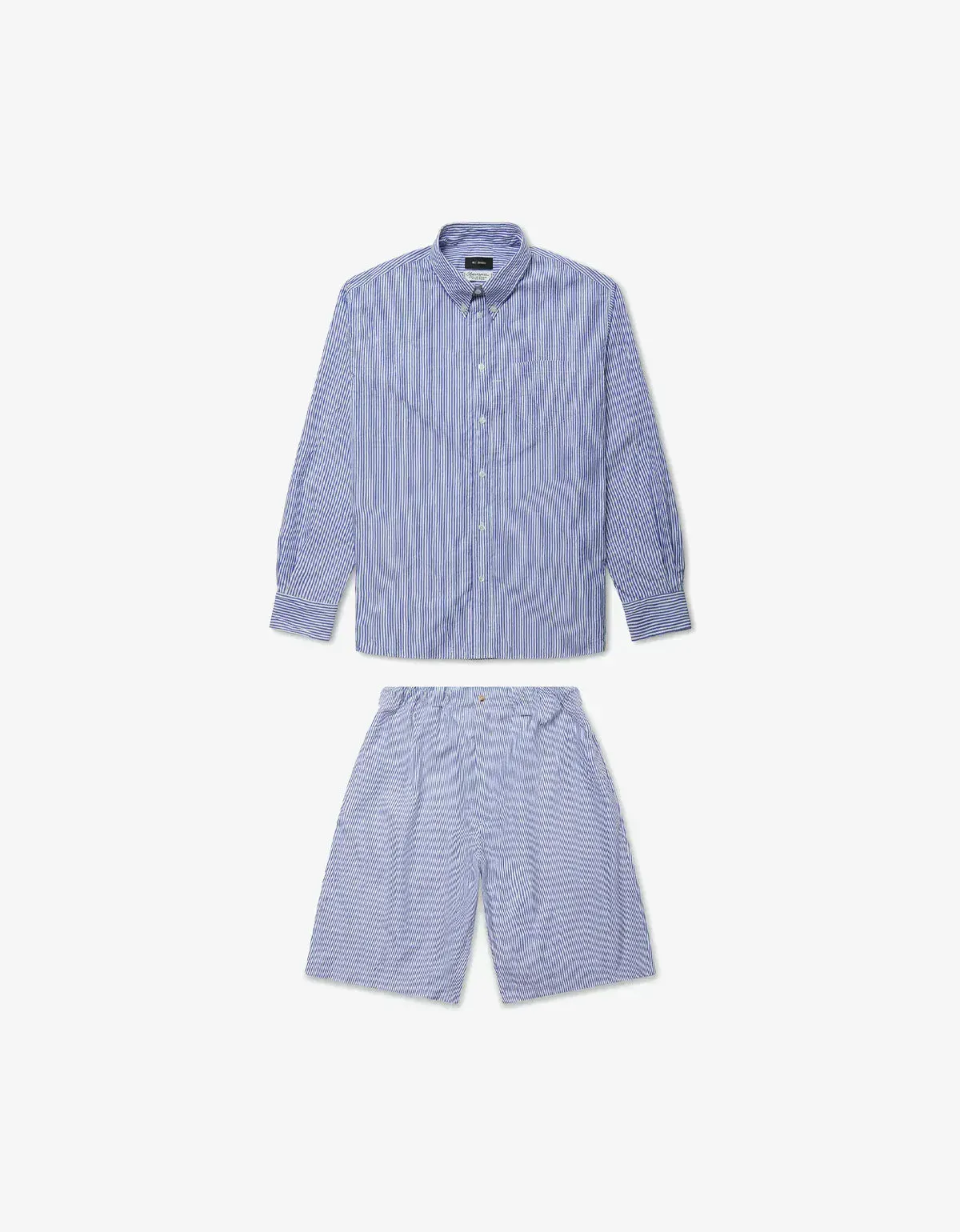 Willy Chavarria Blue Pinstripe Veterano Shirt & Toluca Short sold by Zoo Fashions