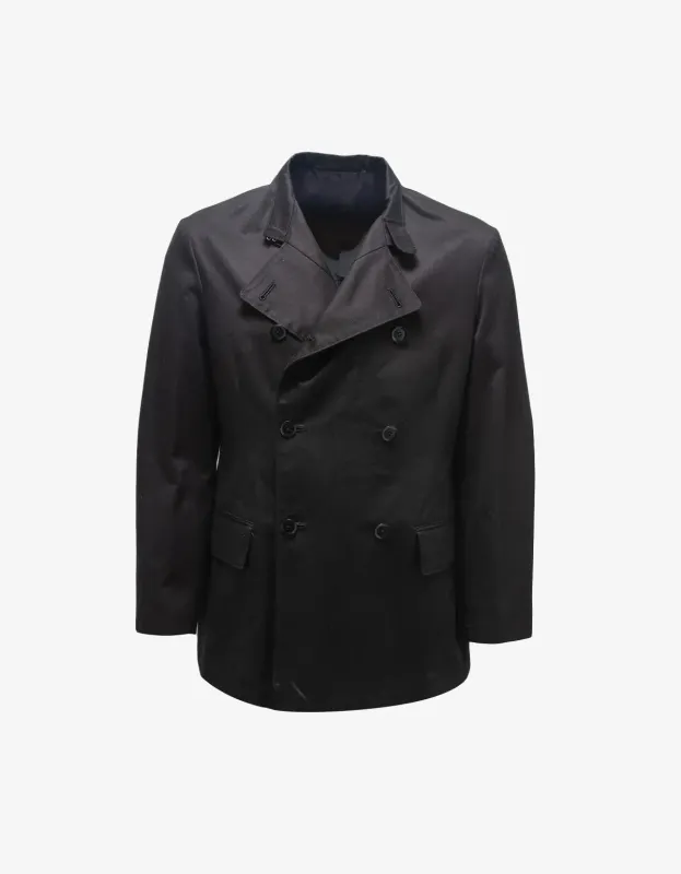 Yohji Yamamoto Black Red Tab Double-Breasted Peacoat made by Yohji Yamamoto