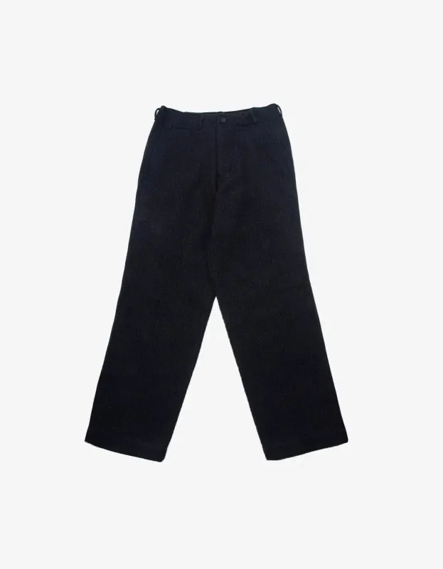 Y’s Yohji Yamamoto Navy Blue Heavy Gauge Tonal Pinstripe Trousers made by Yohji Yamamoto