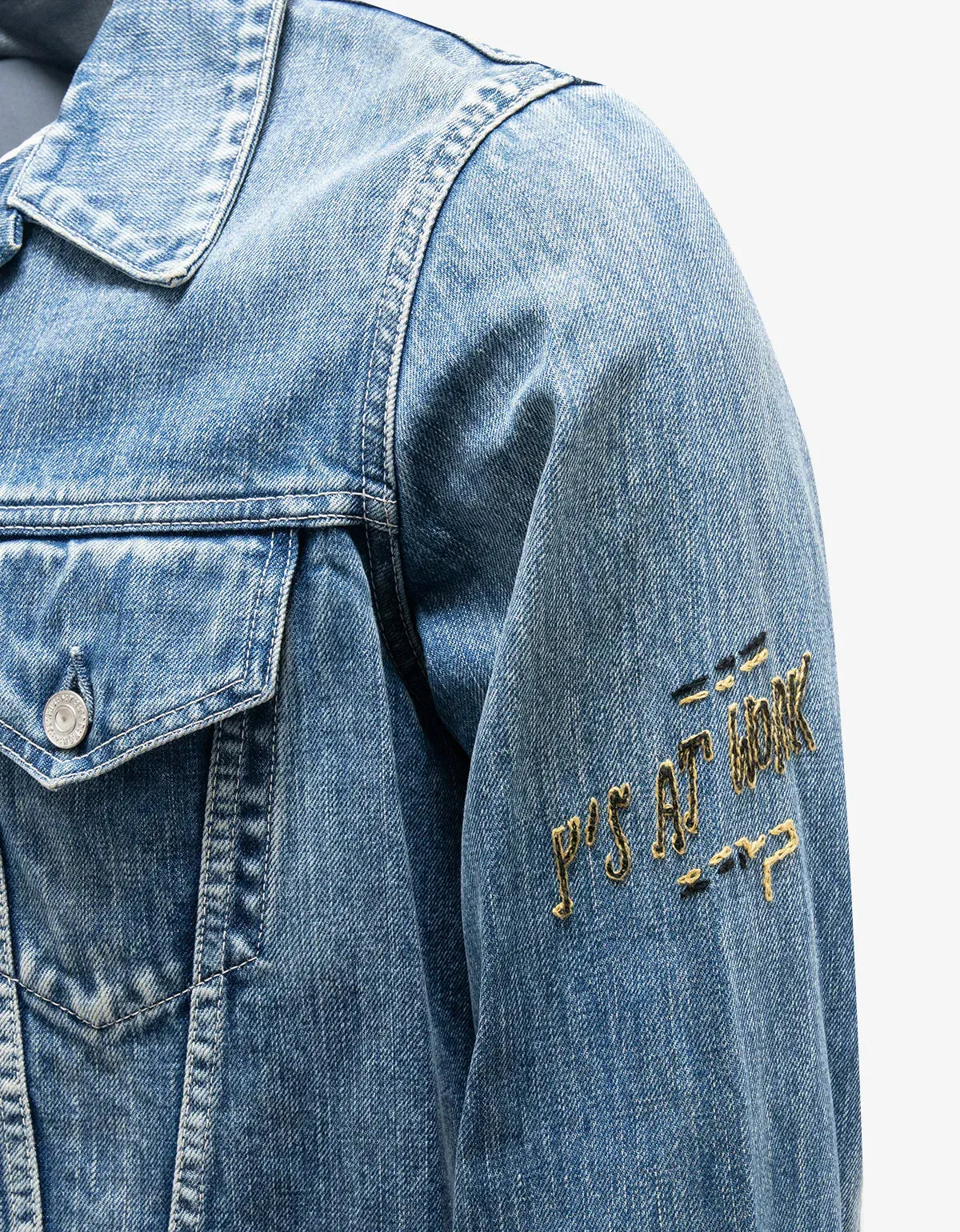 Y’s For Work Blue Classic Stonewash Denim Trucker Jacket sold by Zoo Fashions product image thumbnail 4