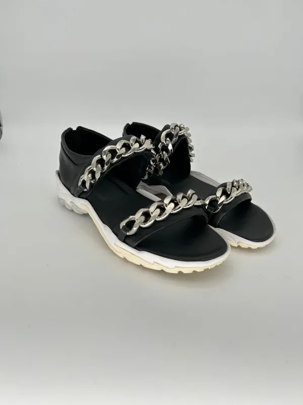 Givenchy Black Leather Chain-Embellished Sandals made by Givenchy