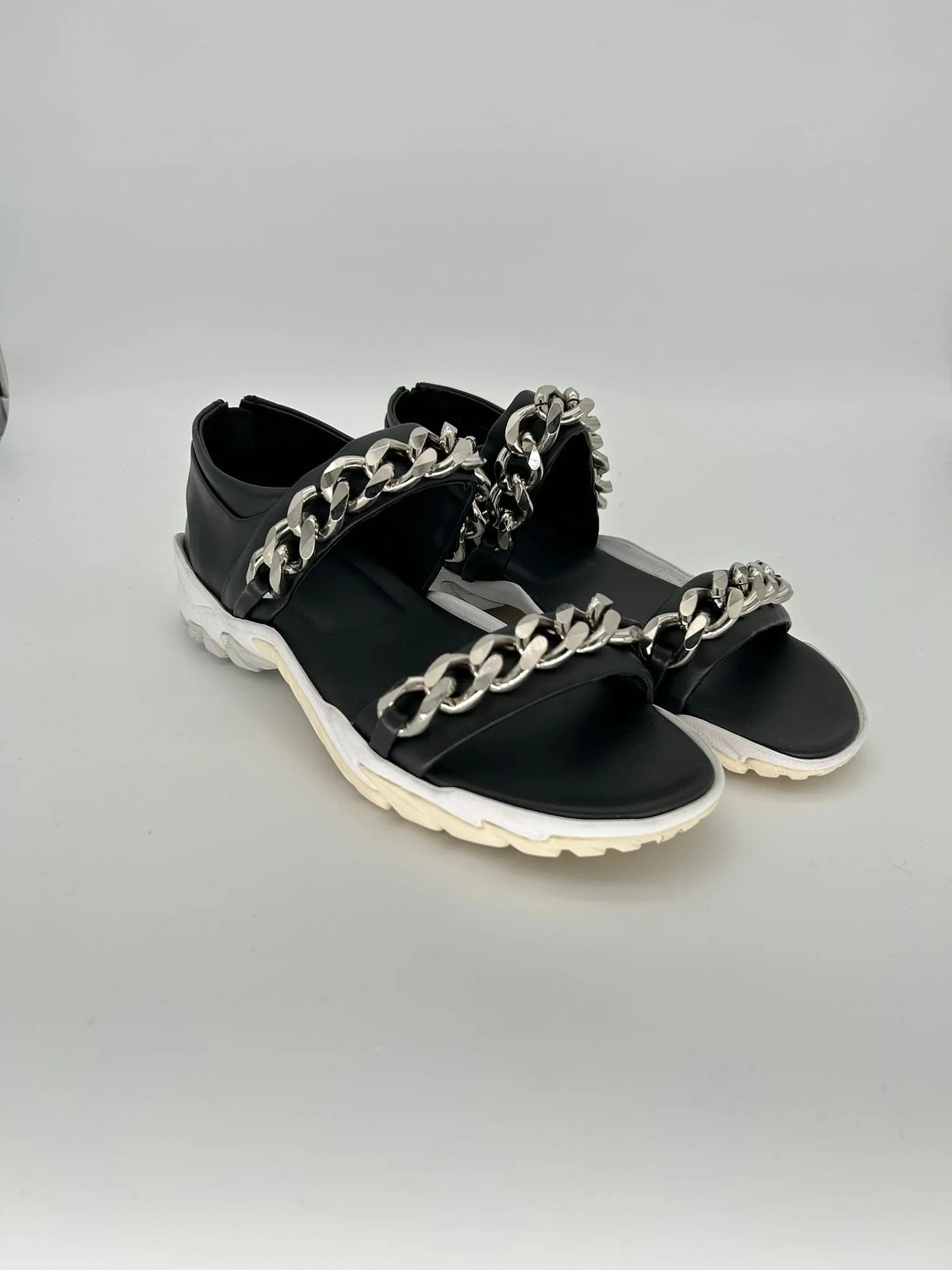 Givenchy Black Leather Chain-Embellished Sandals sold by Zoo Fashions