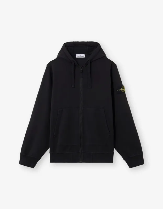 Stone Island Black Organic Cotton Zip Hoodie made by Stone Island