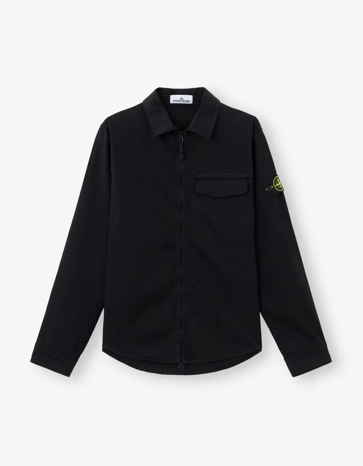 Stone Island Black Cotton Satin Overshirt sold by Zoo Fashions