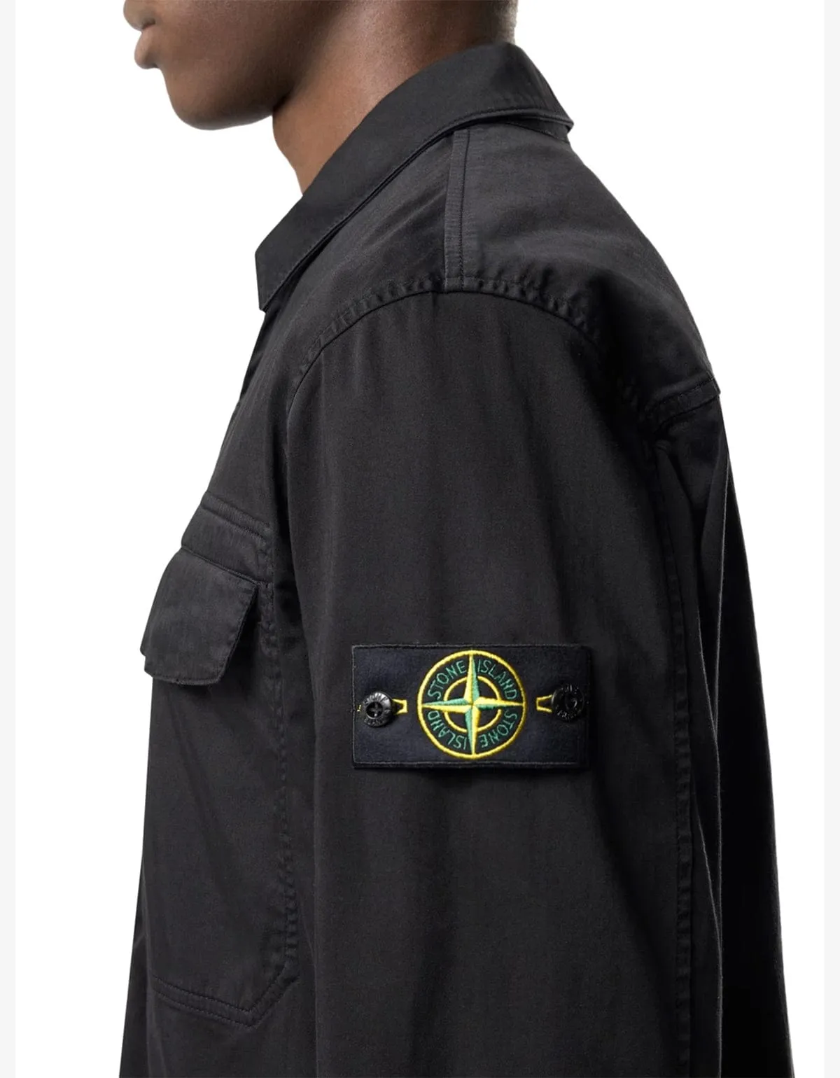 Stone Island Black Cotton Satin Overshirt sold by Zoo Fashions product image thumbnail 3