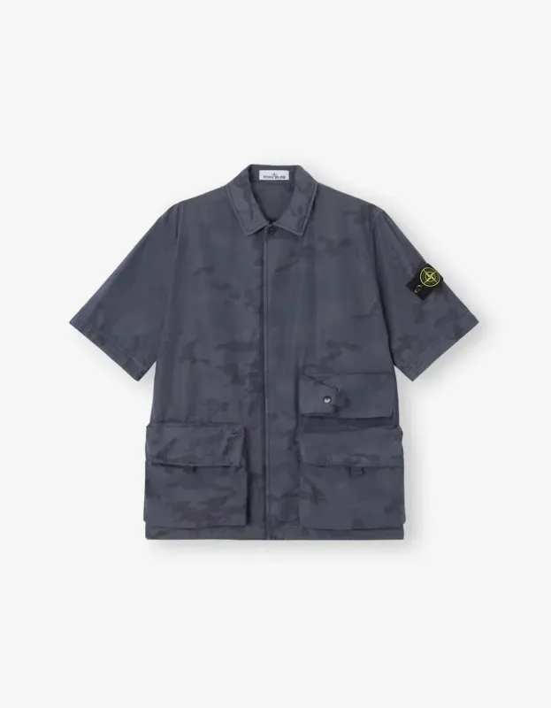 Stone Island Blue Grey Faded Camo Ripstop-TC Shirt made by Stone Island