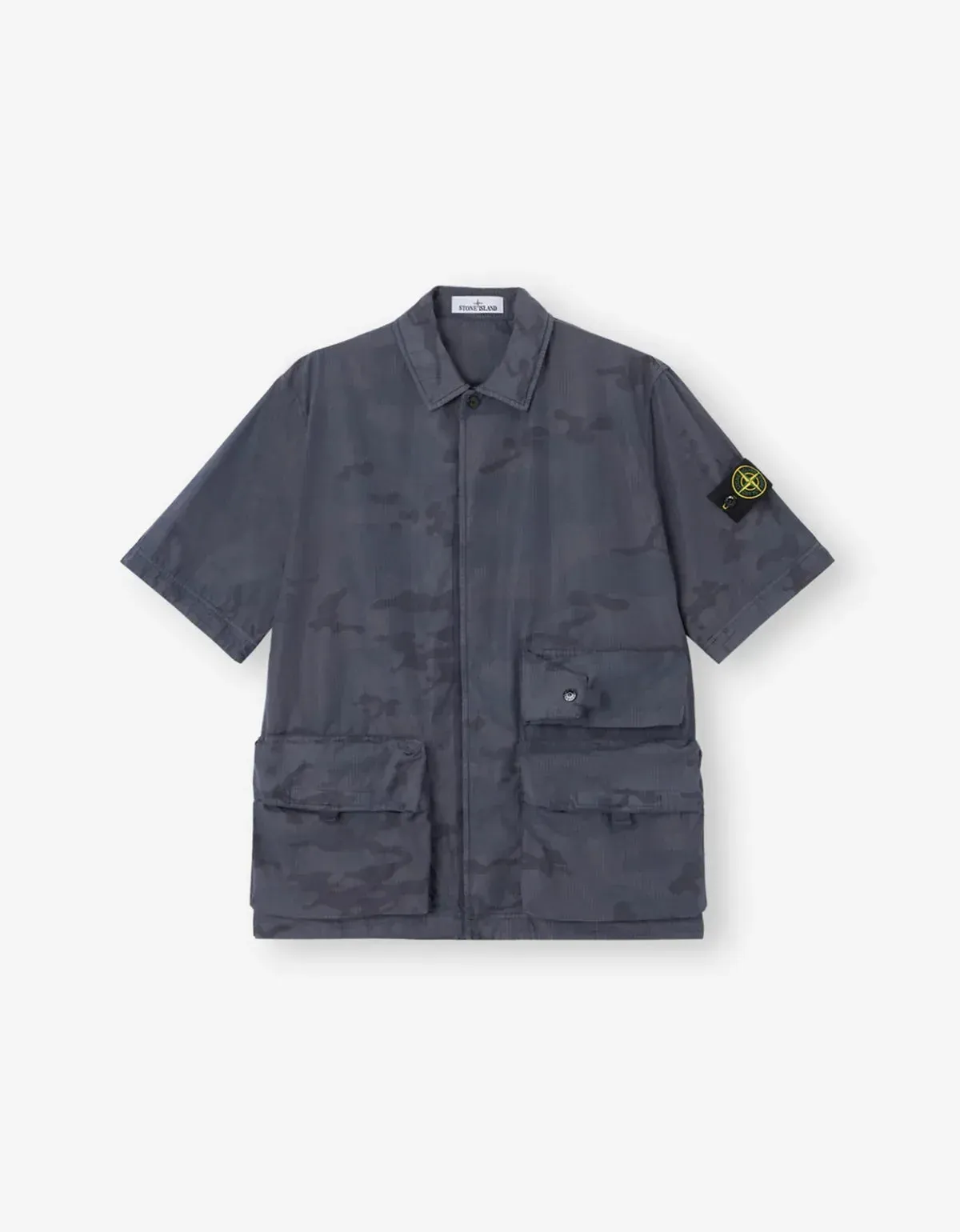 Stone Island Blue Grey Faded Camo Ripstop-TC Shirt sold by Zoo Fashions