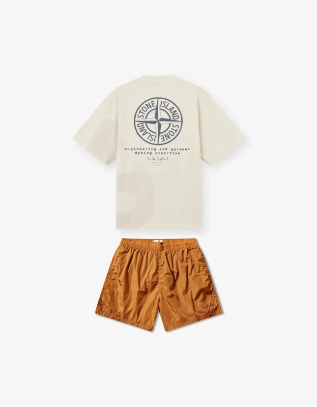 Stone Island White ‘Whirlwind Type’ Print T-Shirt & Orange Swim Shorts made by Stone Island