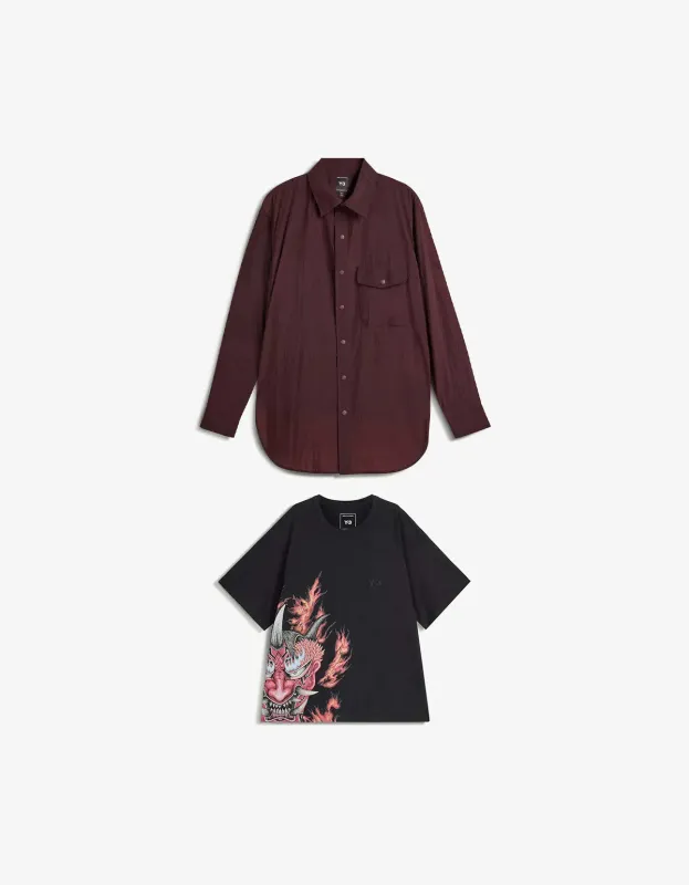 Y-3 Night Red Gradient 3-Stripes Nylon Overshirt & Black T-Shirt made by Y-3