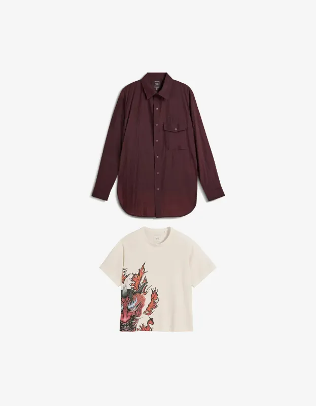 Y-3 Night Red Gradient 3-Stripes Nylon Overshirt & White T-Shirt made by Y-3