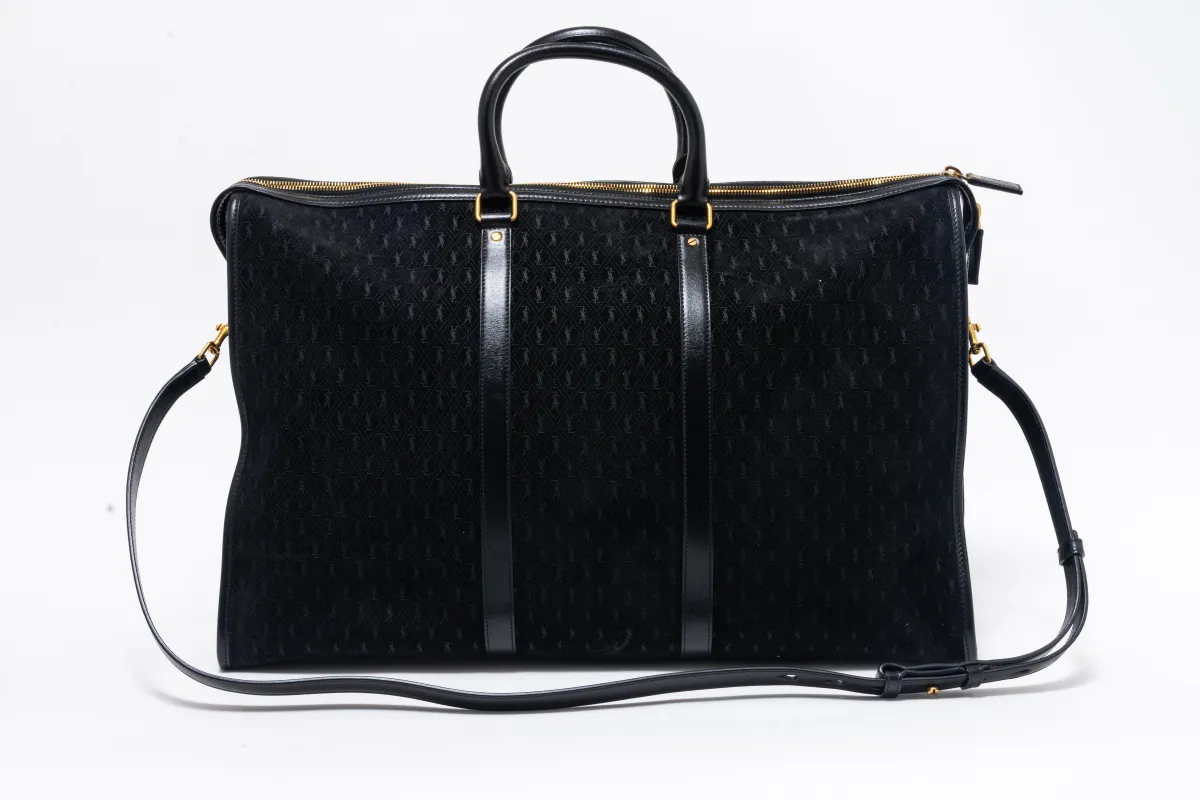 Saint Laurent YSL Black Suede Monogram Duffle Bag made by Yves Saint Laurent