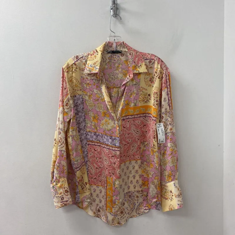 ZARA WOMEN'S BLOUSE/SHIRT pink yellow multi XS sold by The Comeback