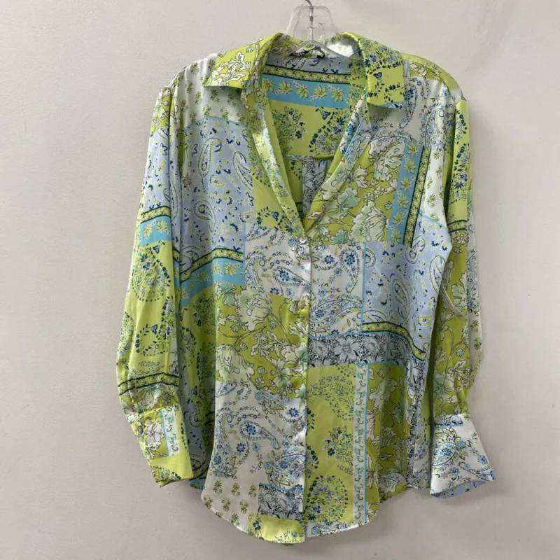 ZARA WOMEN'S BLOUSE/SHIRT lime floral print XS made by Zara