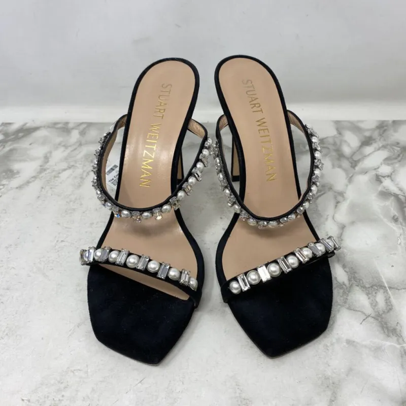 STUART WEITZMAN WOMEN'S HEELS black silver 10 made by Stuart Weitzman