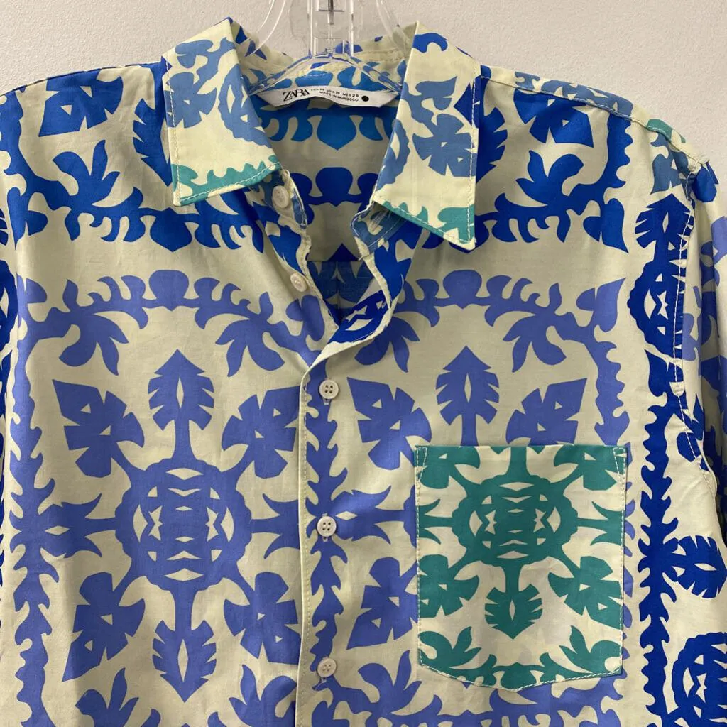 ZARA WOMEN'S BLOUSE/SHIRT ivory blue green M sold by The Comeback product image thumbnail 2