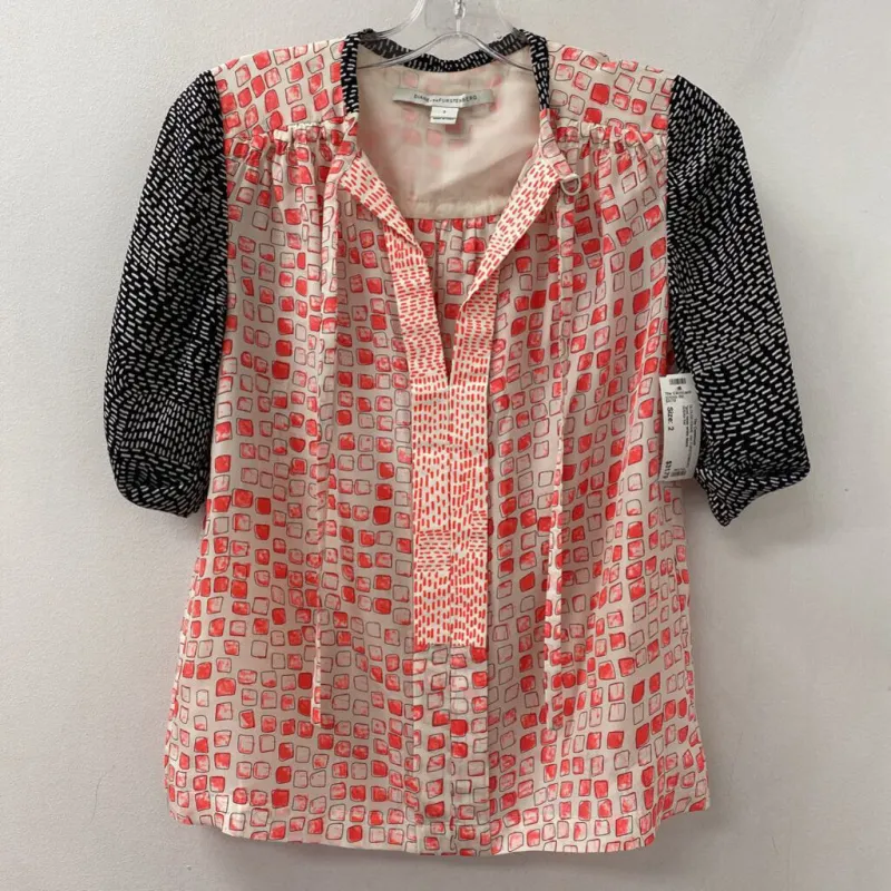 DIANE von FURSTENBERG WOMEN'S BLOUSE/SHIRT neon white black 2 made by The Comeback